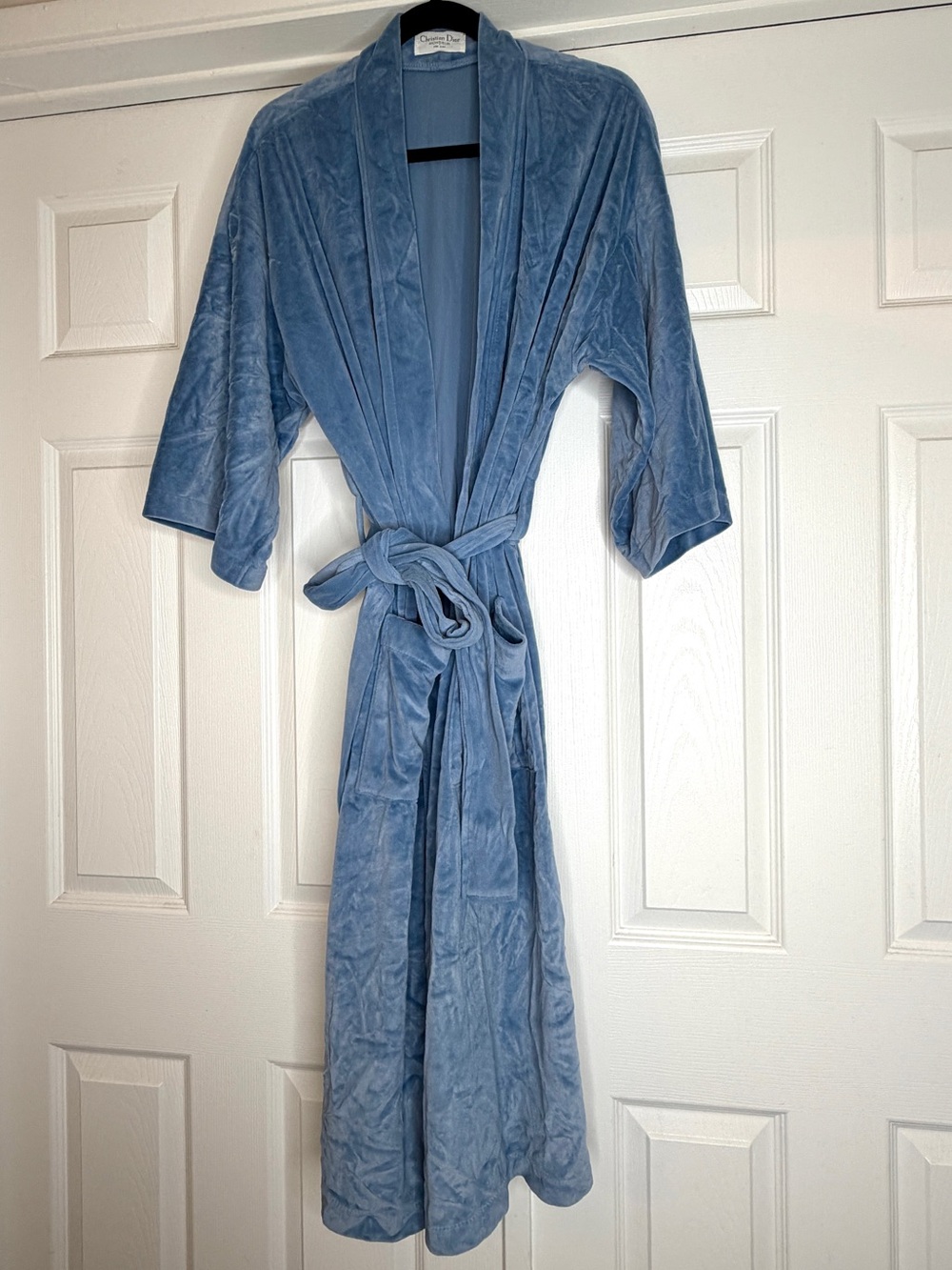 Vintage Christian Dior Monsieur Blue Velour Robe Belted Lounge Bath Robe